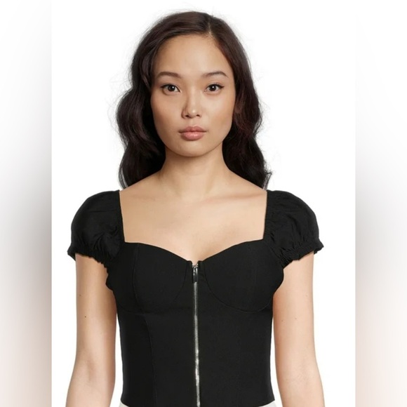 Madden Nyc Women's Front Zip Bra Cup Top black XS - Picture 2 of 3